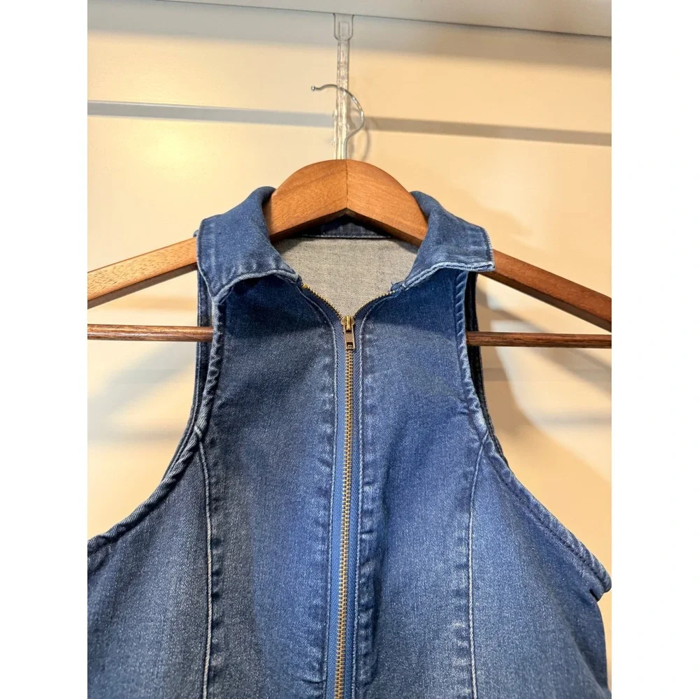 Women's Retro High‎ Waist Flare Leg Denim Jumpsuit Zip Front Size Large
